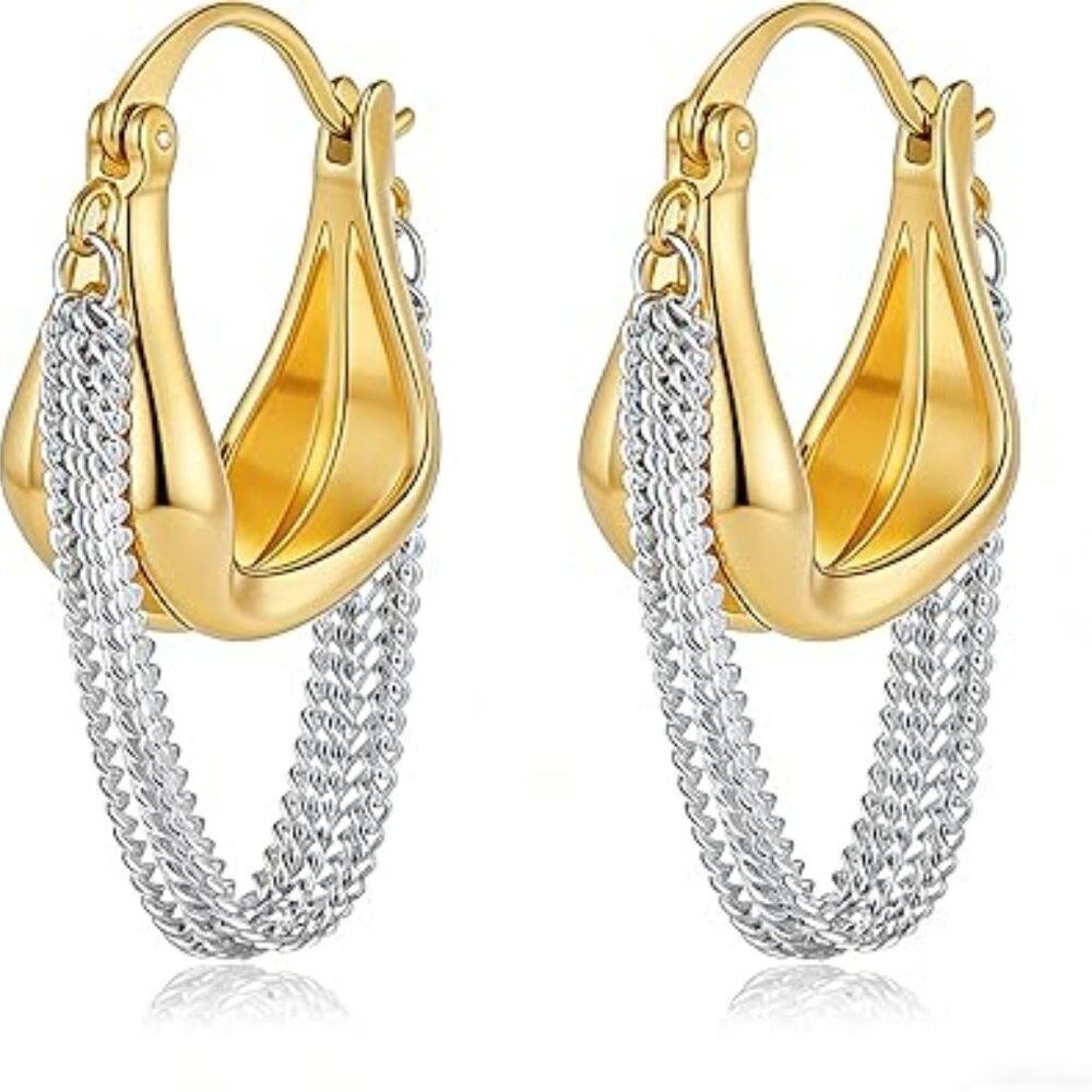 18K‎ Gold Plated Small Chunky Statement Earrings Gold Silver Dangle Drop Hip Hop